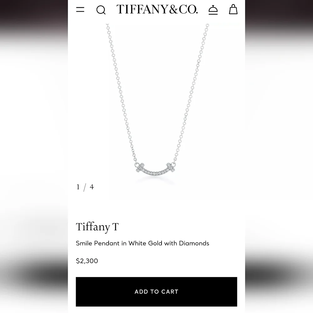 Tiffany & Co Mini T Smile Diamond Necklace 18k White Gold AU 750 16" - 18" Chain - Picture 2 of 7